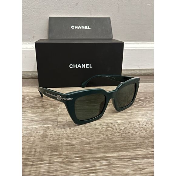 Chanel Acetate Square CC Polarized 5509-A Sunglasses Green - Picture 13 of 14